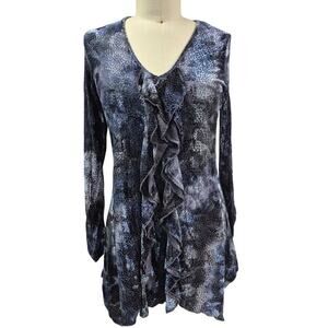 Sno Skins Poly Blend Tunic Top Black/Blue Abstract Sz L